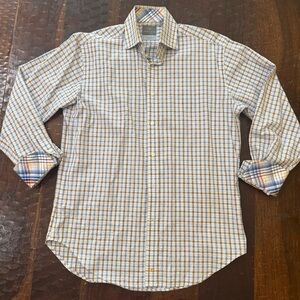 Thomas Dean Blue and Brown Plaid Button-Down Shirt
